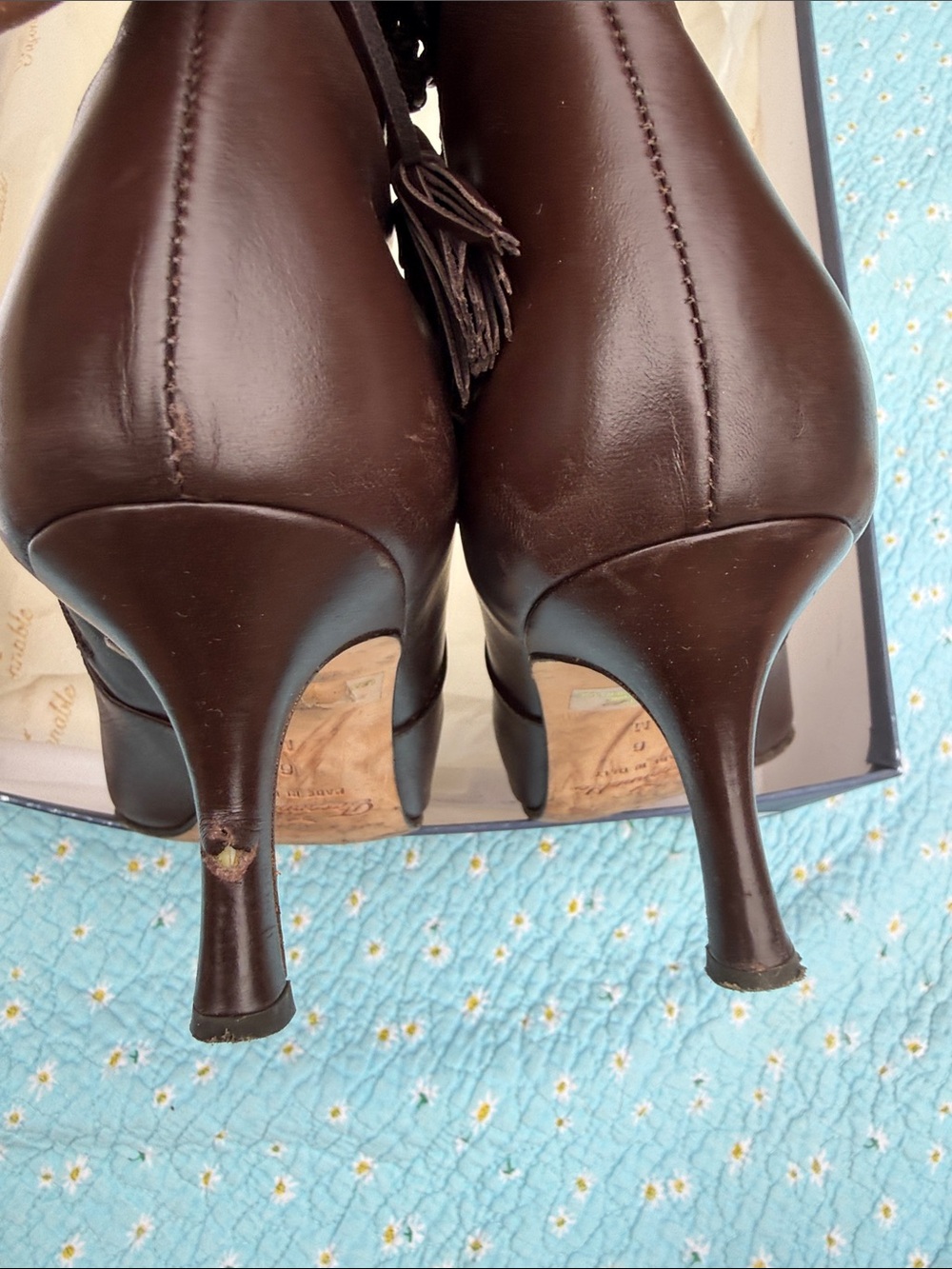 Faconnable Dark Brown Tall Pointed-Toe Leather Knee Boots with Tassel - Picture 9 of 11